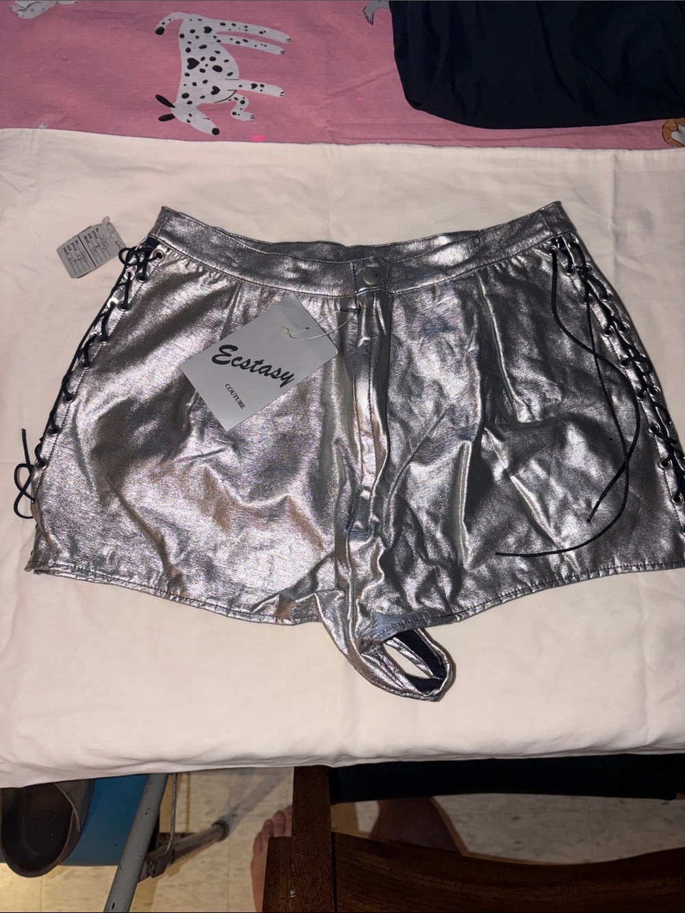 Silver Metallic Women’s Lace-Up Shorts new large